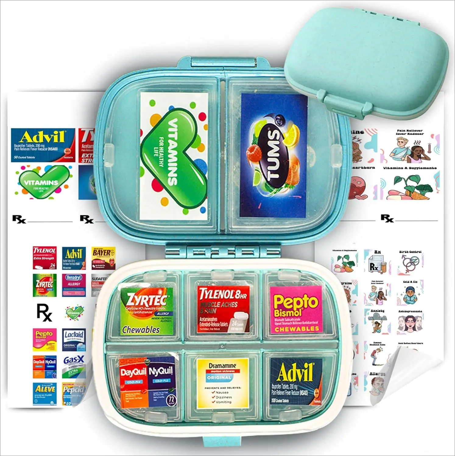 8 Slot Durable Compact Case to OrganizeTravel Essentials Portable Travel Pill Organizer Holder with Stickers