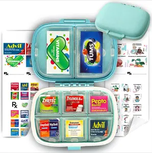 8 Slot Durable Compact Case to OrganizeTravel Essentials Portable Travel Pill Organizer Holder with Stickers
