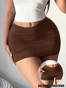 VYNCE Brown Bodycon Mini Skirt with Leggings for Casual Style