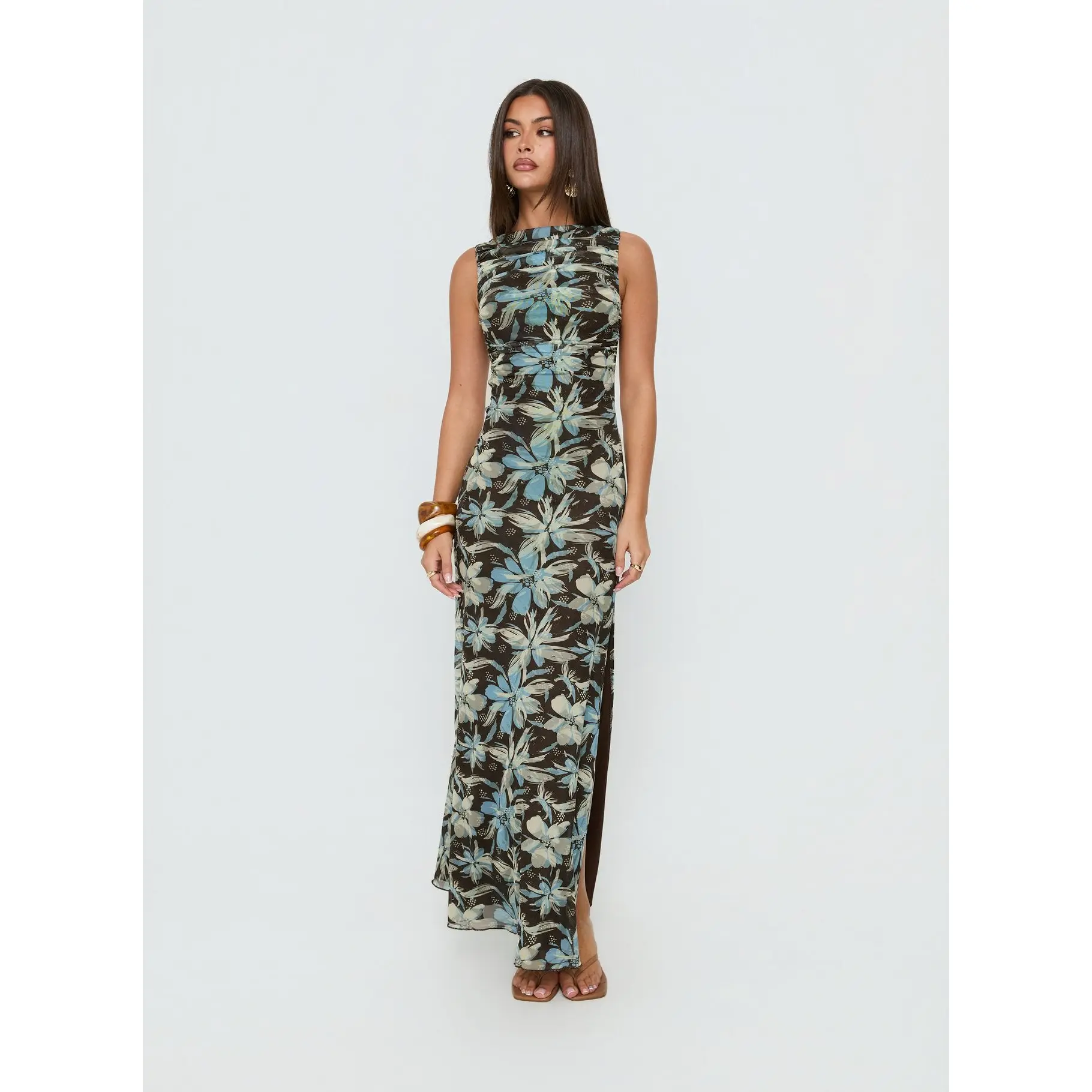 Undeniable Cut Out Maxi Dress Brown Floral Multi