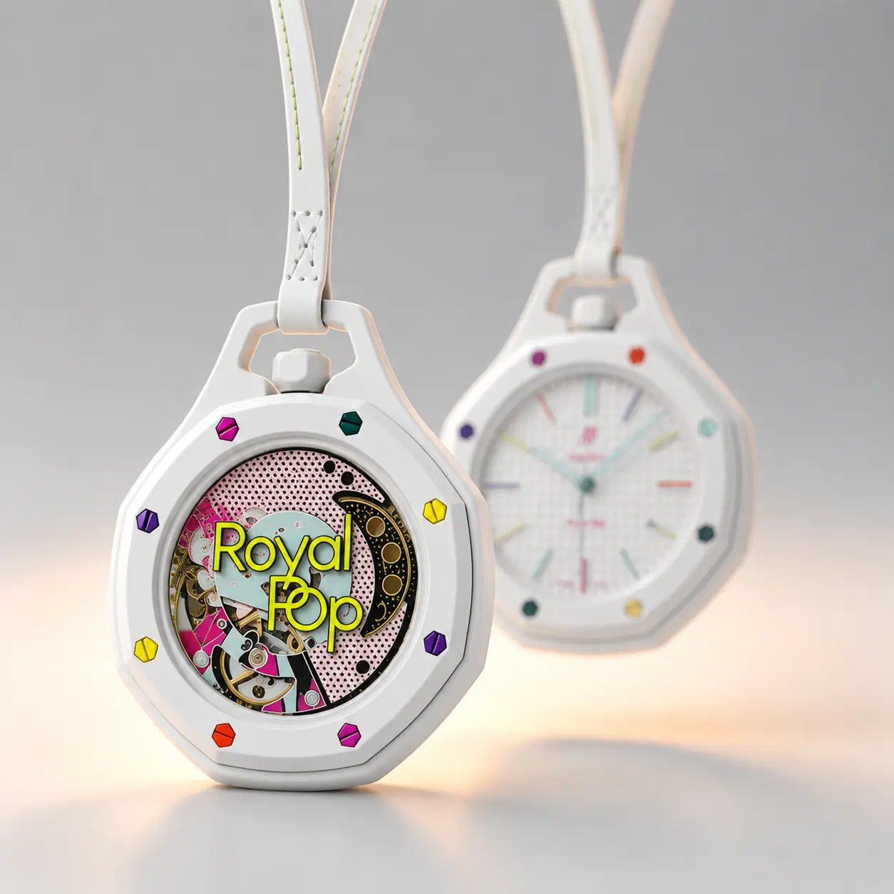 Upgraded Strap-Included Model, Wearable On Wrist, Dual Usage As Pocket Watch & Wrist Watch，Fashion Statement Octagon Watch, Modern Color Matching Design, Comfortable Silicone Band Watch