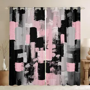 Kids Abstract Curtains for Bedroom Living Room (2 Panels ) Vintage Messy Rust Darkening Drapes Modern Art Blackout Curtains Teal Pink and Black Window Treatments
