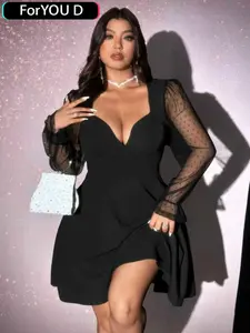 Party Dress Wedding Gown, Korean Fashion Women's Formal Wear, Plus Size Transparent Long Sleeve, Casual Floral Pattern