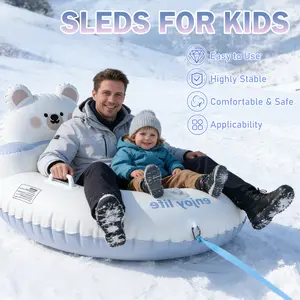 KVZKVZ  Inflatable Snow Tube with Premium Canvas Cover for Kids & Adults Heavy Duty Sled for Winter Outdoor Fun Extreme Cold Resistant Durable Snow Tube with Detachable Leash