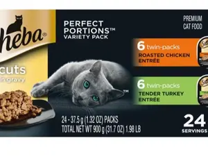 SHEBA PERFECT PORTIONS Cuts in Gravy Adult Wet Cat Food Trays (12 Count, 24 Servings), Roasted Chicken and Tender Turkey Entrée, Easy Peel Twin-Pack Trays