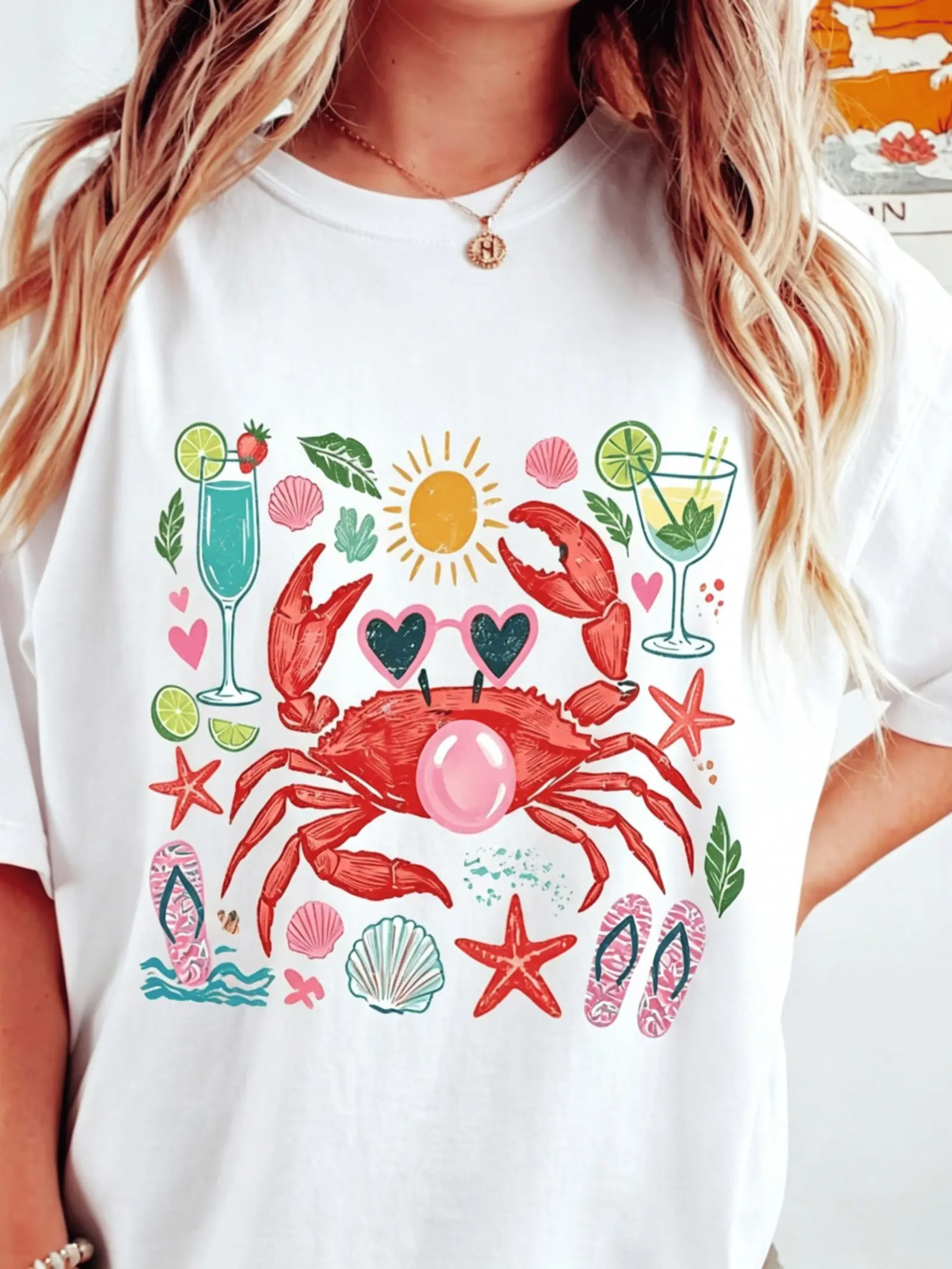 Crab Blowing Bubble Shirt, Summer Vibes Beach T shirt, Coastal Nauitcal Tee, Summer Gift, Vacation Top
