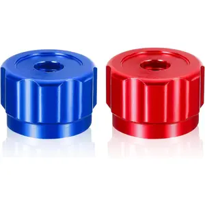 Aluminum Alloy Round Wheel Handle Refrigerant Manifold Gauges Knob, Square Broach Handwheel Replacement Red Blue Round Wheel Valve, HVAC Manifold Knob AC System Service Tool
