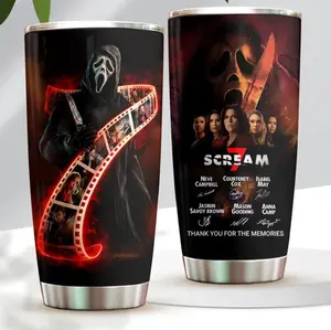 Scream 7 30th Anniversary Thank You For The Memories 20oz Tumbler Cup, Ghostface Horror Movie Fan Gift, Slasher Film Collector Drinkware, Thriller Cinema Coffee Mug