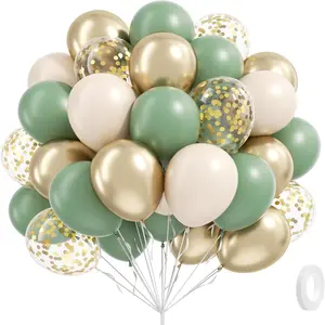 25pcs Sage Green Balloons 10/ 12inch Green Sand White Metallic Golden Confetti Balloons for Boho Birthday Wedding Bridal Shower Engagement Party Decorations