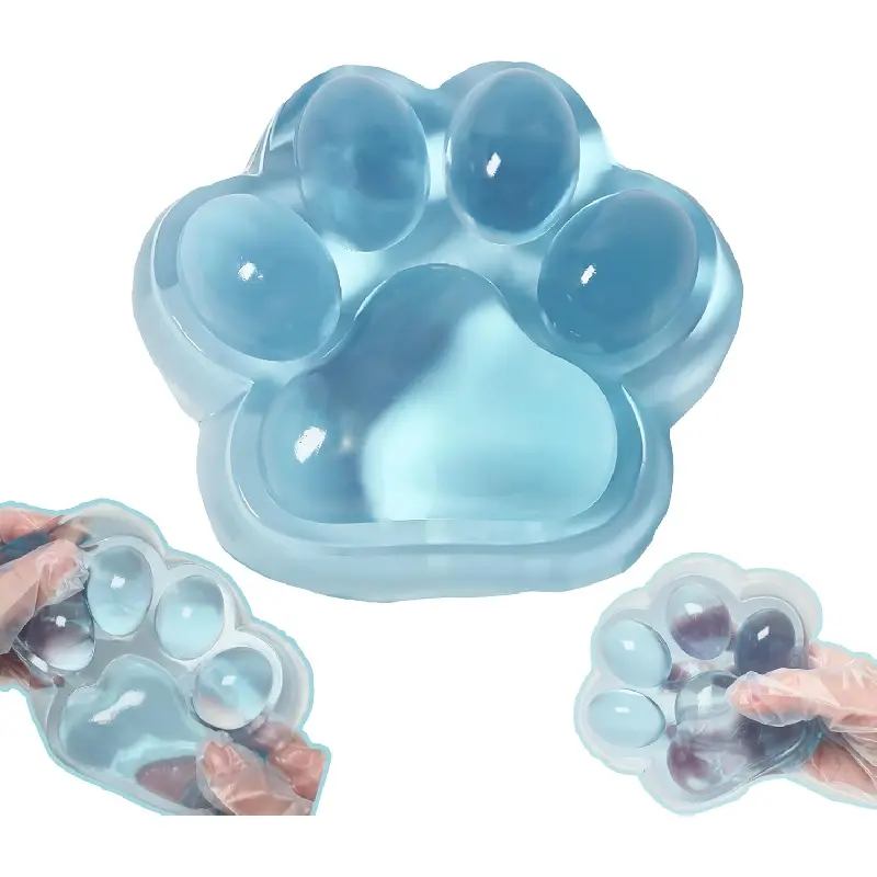 Large Cat Paw Taba Squishy Big Squeeze Toys 5-inch Blue Cute Fufu Squishy Sensory Stress Relief Fidget Toys for Party Favors Sensory Anxiety Toys for Adults (Transparent Blue)