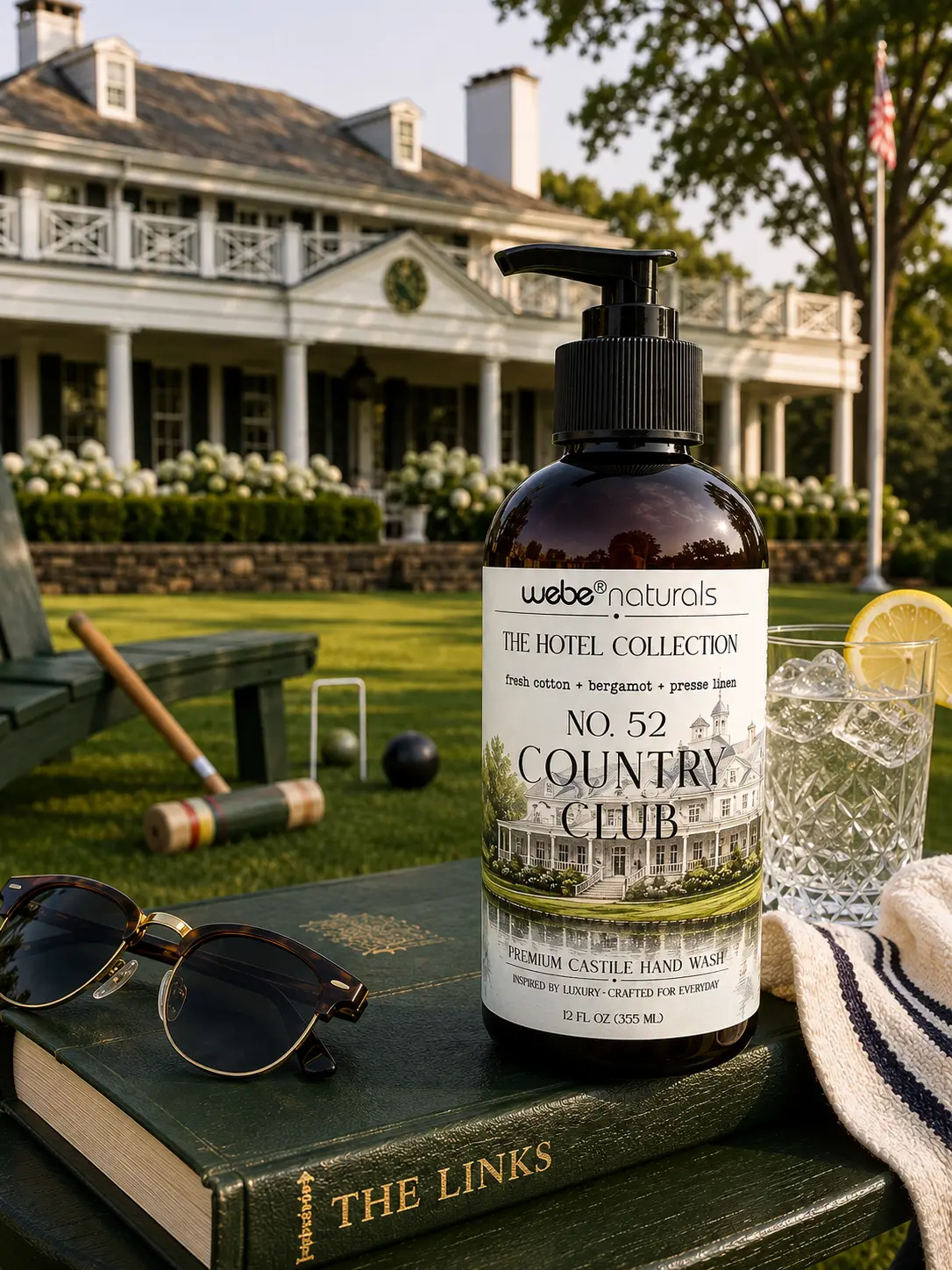 Country Club No.52 Fresh Cotton, Bergamot & Pressed Linen Premium Castile Hand Wash, Hotel Collection by Webe Naturals Scent Aroma