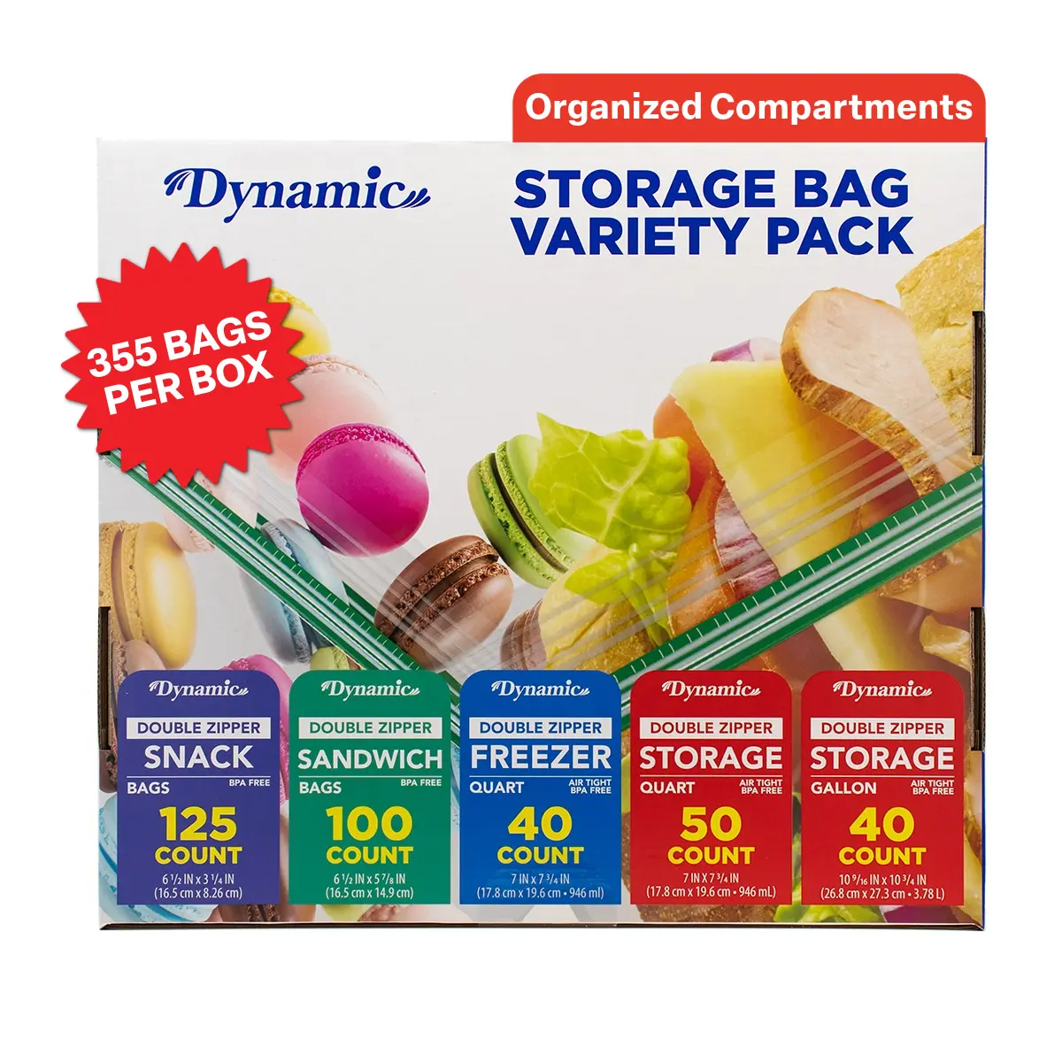 Dynamic Pre Organized Variety Pack Food Storage Bags 355 ct (Pack of 1 or 3)