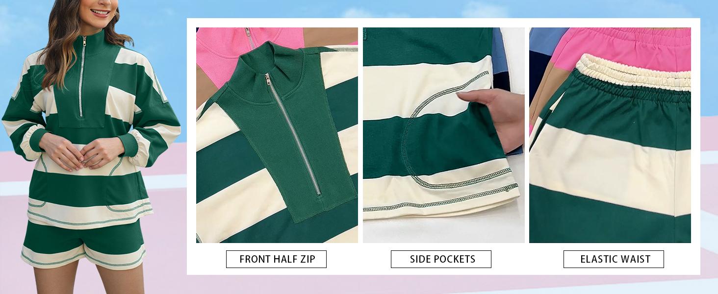 Mundoven Women's Valentine's Day 2 Piece Outfits Summer Striped Workout Set Two Piece Matching Lounge Sets Half Sleeve Tops and Short Sets Oversized Mundoven Women's Valentine's Day 2 Piece Outfits Summer Striped Workout Set Two Piece Matching Lounge Sets Half Sleeve Tops and Short Sets Oversized