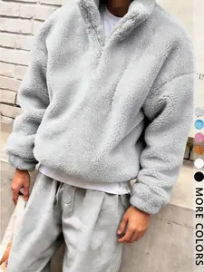 Unisex Plain Lamb Velvet Hoodie Casual Stand Collar Long Sleeve Outerwear for Fall Winter, Perfect Gift for Friends & Family, Sweatshirts