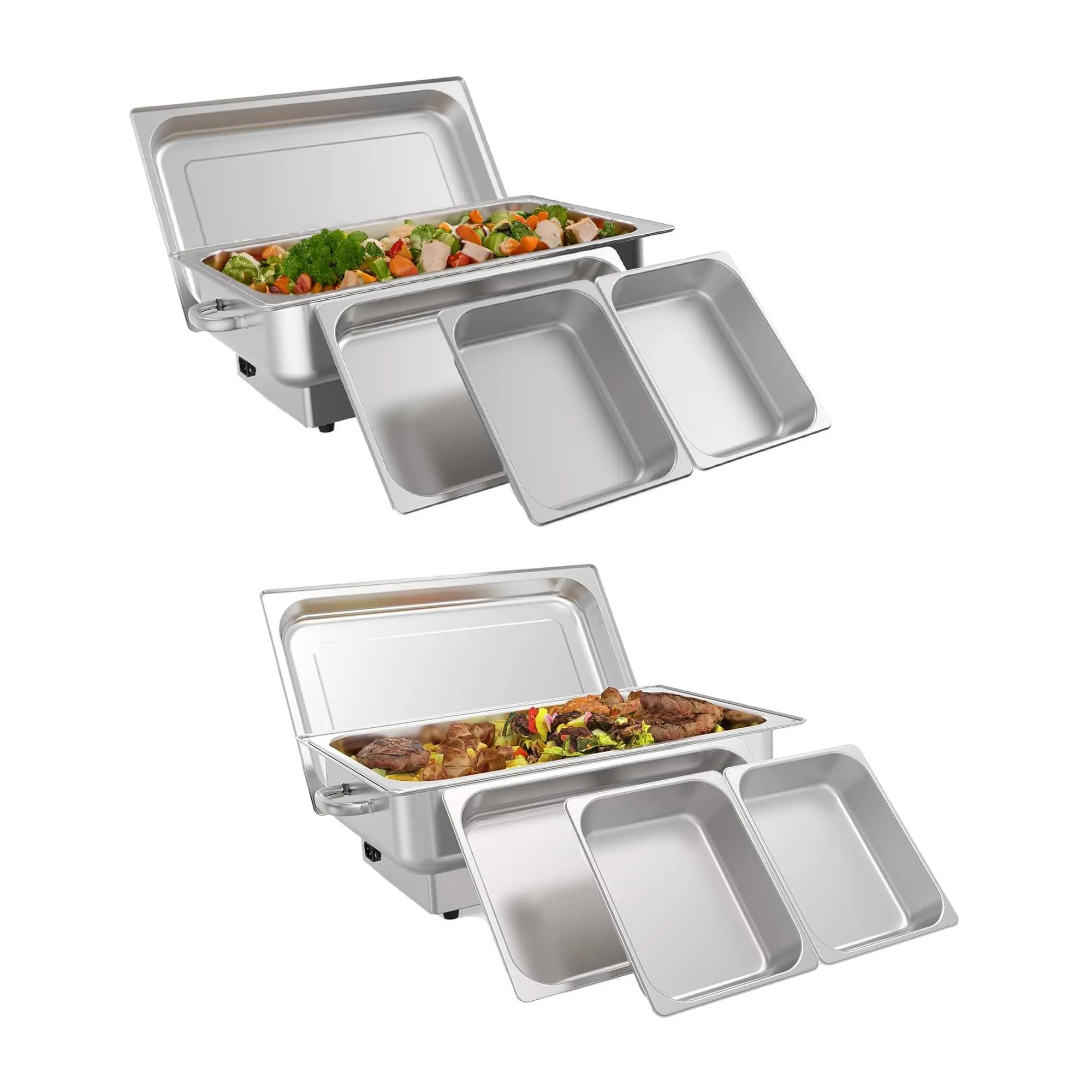 2 Pack Electric Chafing Dish Buffet Set 9 QT Buffet Food Servers and Warmers Digital Display Temperature with 1 Full-Size Pan & 2 Half-Size Pan Stainless Steel for Parties Weddings Caterings