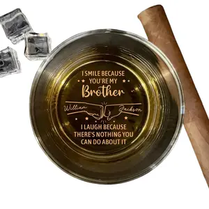 Funny Brother Whiskey Glass, Personalized Gift for Him, “I Smile Because You’re My Brother” Birthday Gift, Engraved Keepsake Glass