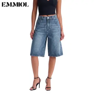 EMMIOL Women's Jorts Mid-Low Waisted Baggy Bermuda Jeans Jorts Summer Casual Denim Loose-Fitting with Basic 5 Pockets -  Blue Street Womenswear Summer Vibes