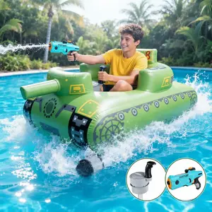 Electric Water Battle Tank Boat with Built-in Water Blaster, Motorized Pool Float for Kids, Inflatable Ride-On Water Toy for Pool, Lake and Beach