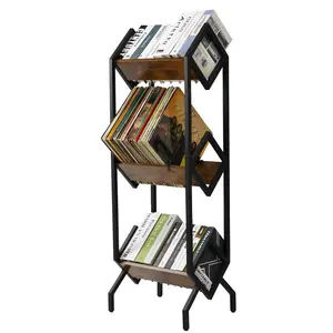Hadulcet Vinyl Record Holder, LP Storage Shelf, Record Storage Rack for Albums, Magazine Display, Book and Files Organizer, 3 Tier Vinyl Record Stand with 3 Dividers, Rustic Brown