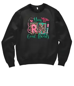 You RN Good Hands Women's Nursing Sweatshirt - Black Long Sleeve Crewneck Pullover for Healthcare Professionals