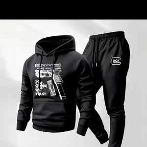 Hoodie Sweat Pair - Black Hoodie with Gun Design & Matching Black Sweatpants Set