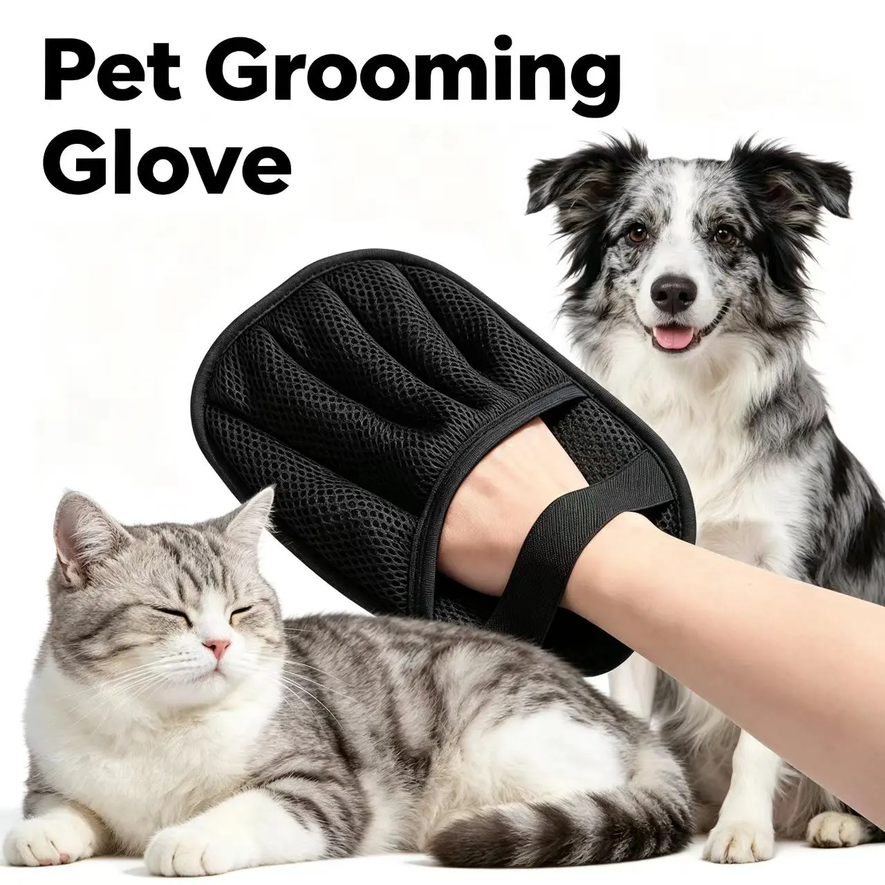 Upgraded 5-Finger Anti-Static Pet Hair Removal Gloves - 1 Size, Reusable Breathable Mesh, Adjustable Design, Massage Feature for Blood Circulation & Anxiety Relief, Premium for Cats/Dogs, Hair Removal Mitts & Rollers Alternative for Furniture