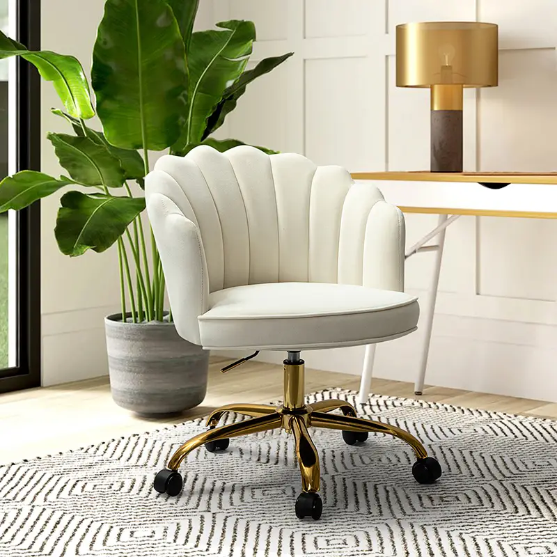 Hulala Belanda Task Office Chair, Height-adjustable, Sturdy and Durable Golden Finish, Tufted Back, velvet fabric upholstery, flower shape back, 360-d