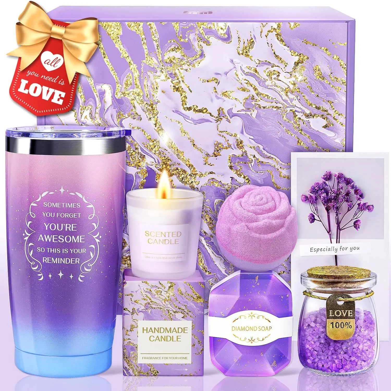Gifts for Women, Gift Basket Set for Mom, Wife, Girlfriend, Her - Happy Birthday, Mothers Day Gift basket- Lavender Spa Basket Set Mothers Day