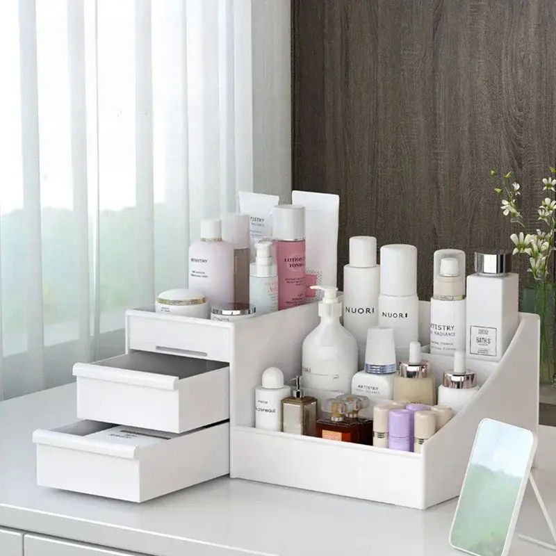 Plastic Drawer Makeup Storage Box Dormitory Finishing Shelf Cosmetics Skin Care Dressing Table Desktop Stationery Box Organiser Rectangle