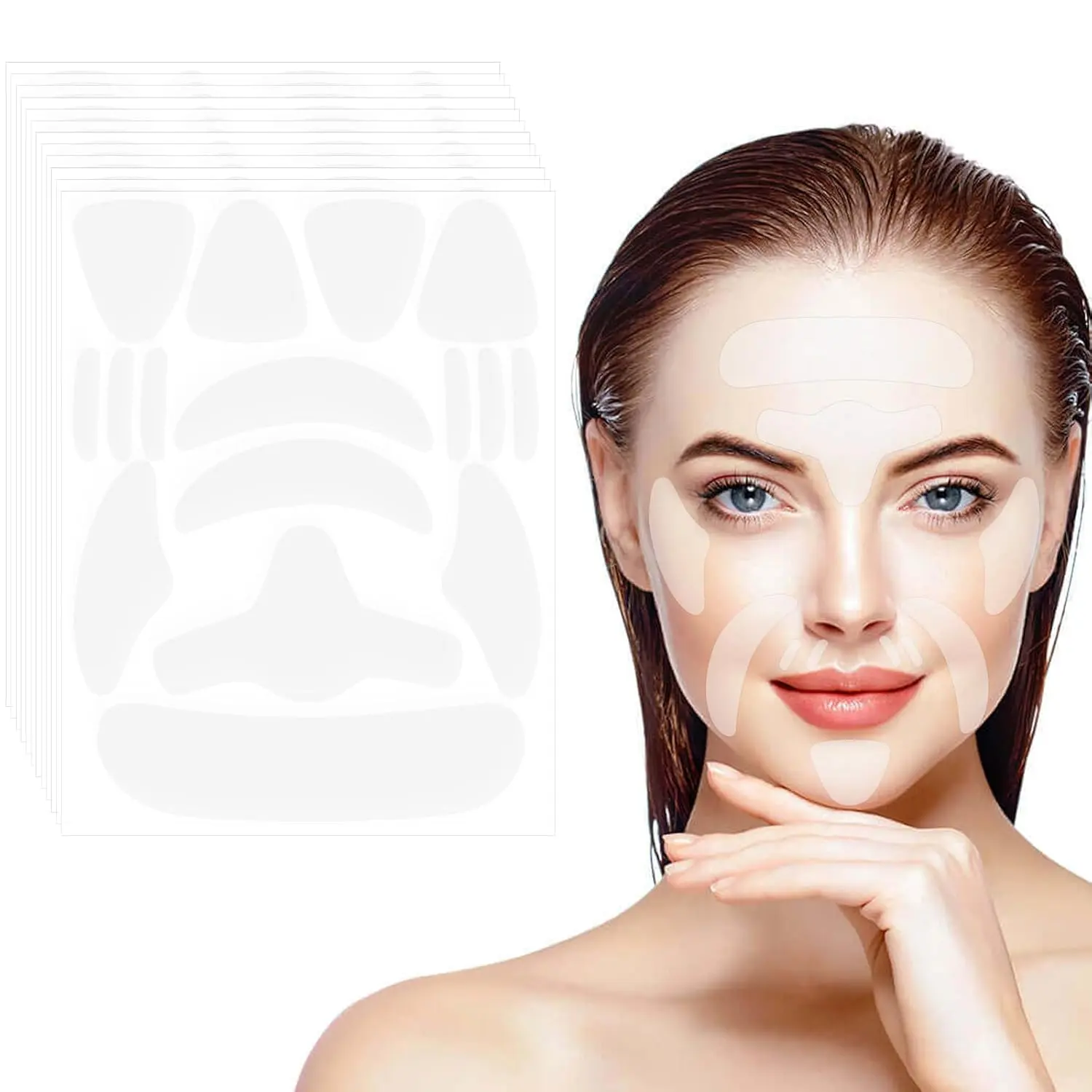 Multi-Size Reusable Silicone Overnight Face Tape, 240Pcs Facial Patches - Anti-Wrinkle Treatment for Forehead & Face, Smooths Facial Lines