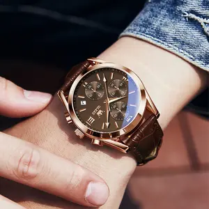 2026 New Model OLEVS Men‘s Quratz Chronograph Watches Leather Casual 30M Waterproof