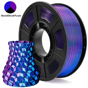Silk PLA Tri Color Filament 1.75mm 3D Printer Filament, Coextrusion Blue Purple Black Tri-Colors Metal-Like Shiny Silk PLA Filament, 250g (0.55lbs) 1 Spool, Dimensional Accuracy +/- 0.03 mm