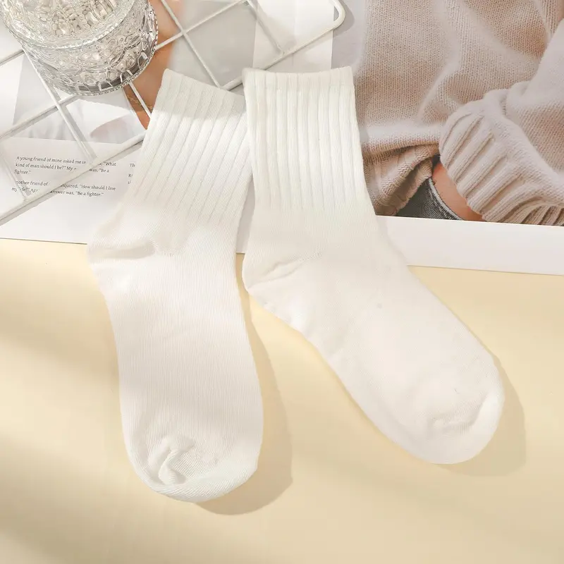 AWAYTR Women's Basic 1-Pair Medium Tube Crew Socks - Non Slip, Breathable Comfy, Anti Odor, Soft Solid Color, High Stretch, Lightweight, Machine Washable New Year Gym Workout Socks for Daily Errands