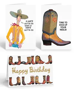 Stonehouse Collection Set of 3 Cowboy Birthday Greeting Cards with Envelopes | Western-Themed Cards for Men, Women, or Kids - Made in the USA