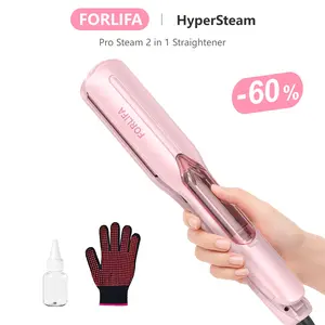 FORLIFA HyperSteam Pro Steam 2 in 1 Straightener FL7001 with 1.5-inch Cool Mist Infrared Technology 5 Temp Settings Auto Shut-Off Hair Styling Kit, WeeklyDeals,TikTokShopSpringGlowUp