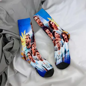 Argentine football players' blue and white jerseys, a moment of glory; mid-calf socks, casual, soft, and comfortable – a must-have for autumn and winter.