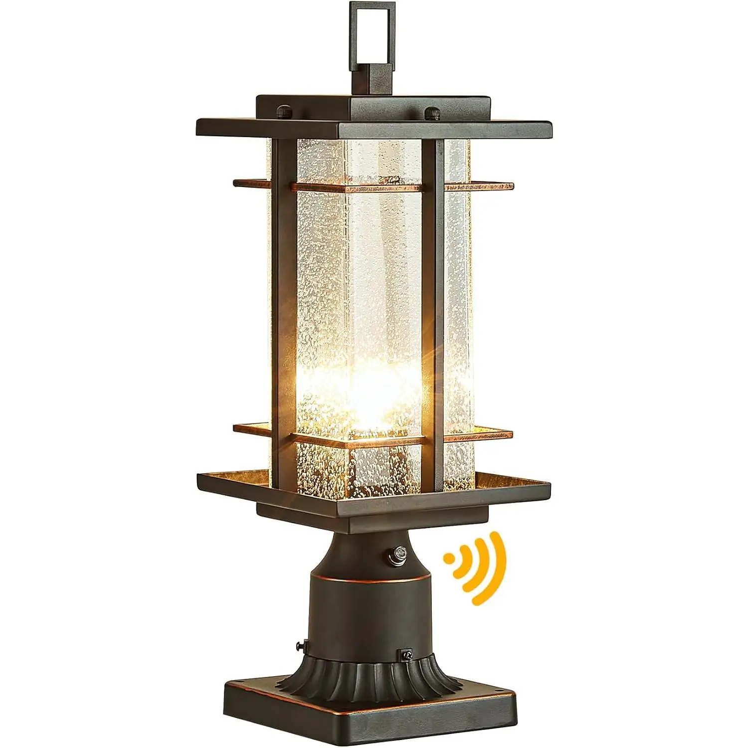 Post Lights Outdoor Dusk to Dawn Pillar Light Fixture with Seeded Glass Waterproof Exterior Lamp Post Lantern Hard-Wired Pole Mount Light Outside with 3-Inch Pier Mount Adapter