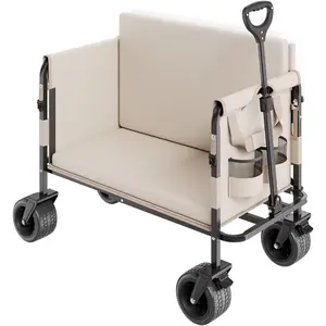 VEVOR 400L/450lbs Large Collapsible Double Decker Wagon, Foldable Heavy Duty Beach Wagon Cart with Big Wheels for Sand, Folding Utility Sports Cart for Camping GardenVEVOR Super Brand Day