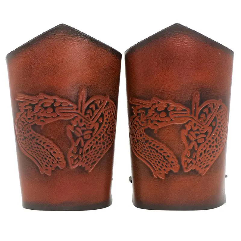 6.2inch Leather Bracers with Embossed Dragon Design Medieval Arm Guards Arm Bracers Perfect Wirstband for LARP, Cosplay, Medieval Events