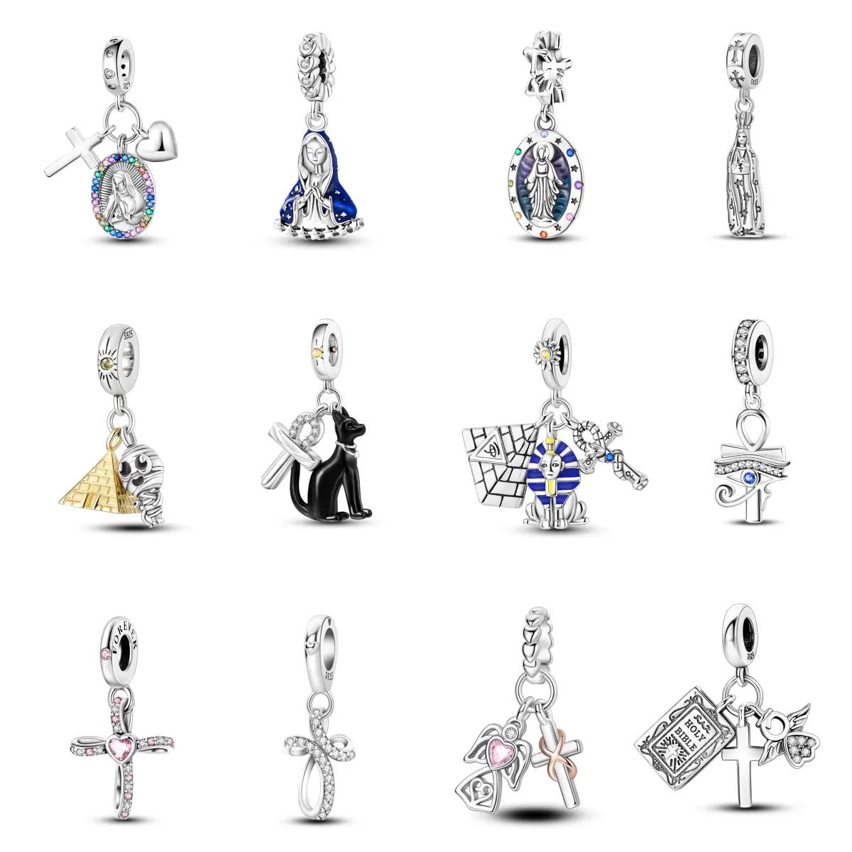 MULA Charms & Pendants, Elegant Religion-Themed Spiritual Icons with Sparkling Zircon Stones for Women's Personalized Jewelry, Meaningful Faith Gift for Bracelets & Necklaces, Diy Jewelry Making, Unisex