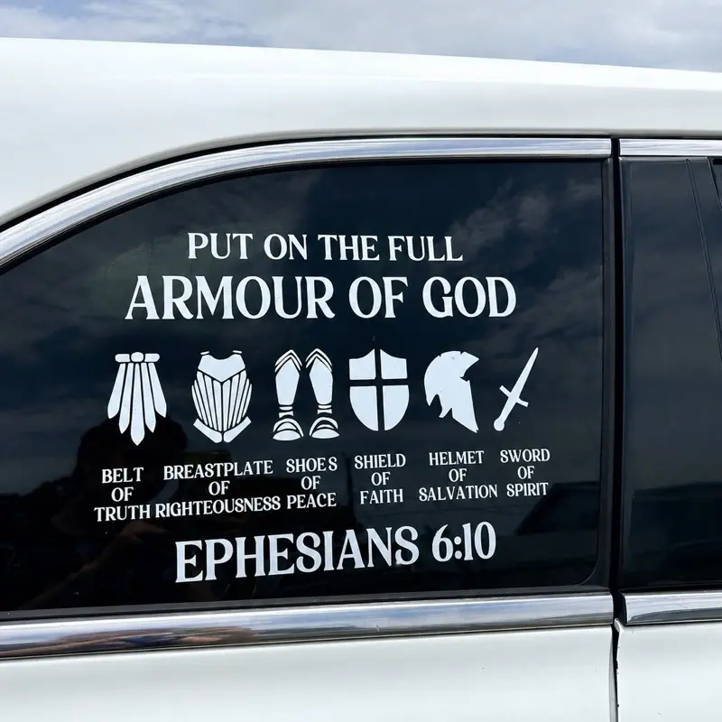 Armor of God Christian Car Window Decal, Ephesians 6:10 Vinyl Sticker, 11x11 in