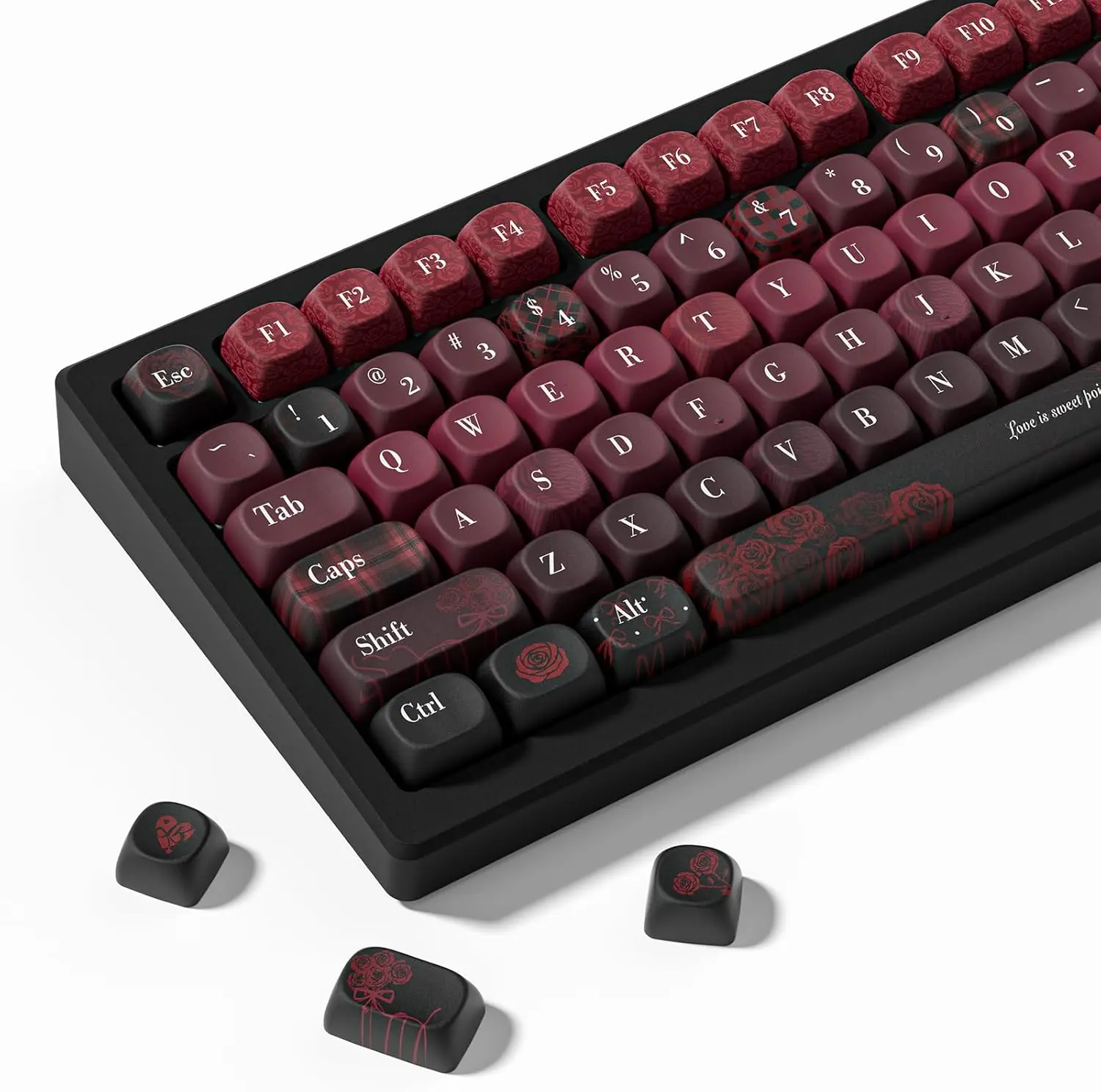 Womier Full Set Gaming Keycaps - Gaming Keyboard Accessories, Durable PBT, Dye-Sublimation Legends, Vintage Red Rose Aesthetic MOA Profile, MX-Style Switch Compatibility, US Layout for Cherry MX Mechanical Keyboards, Custom Setup Decorative Keycaps