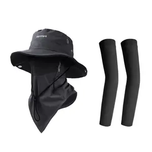 Sunscreen hat, face mask, and sleeve cover three-in-one sunscreen equipment, UV-blocking fisherman hat for outdoor travel in summer, suitable for both men and women, suitable for fishing, hiking, and traveling