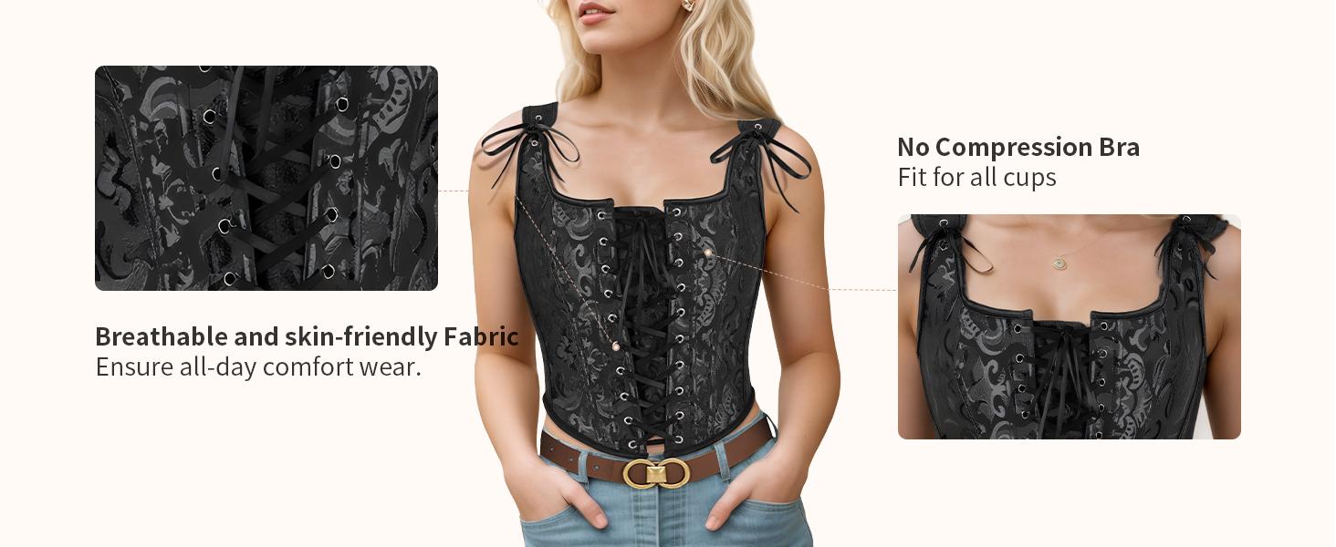 Corset Tops for Women Going Out Fashion Womens Sexy Vintage Overbust Corset Tops for Women Women's Renaissance Style Lace-Up Corset Camisole,Push Up Lingerie Jacquard Shapewear