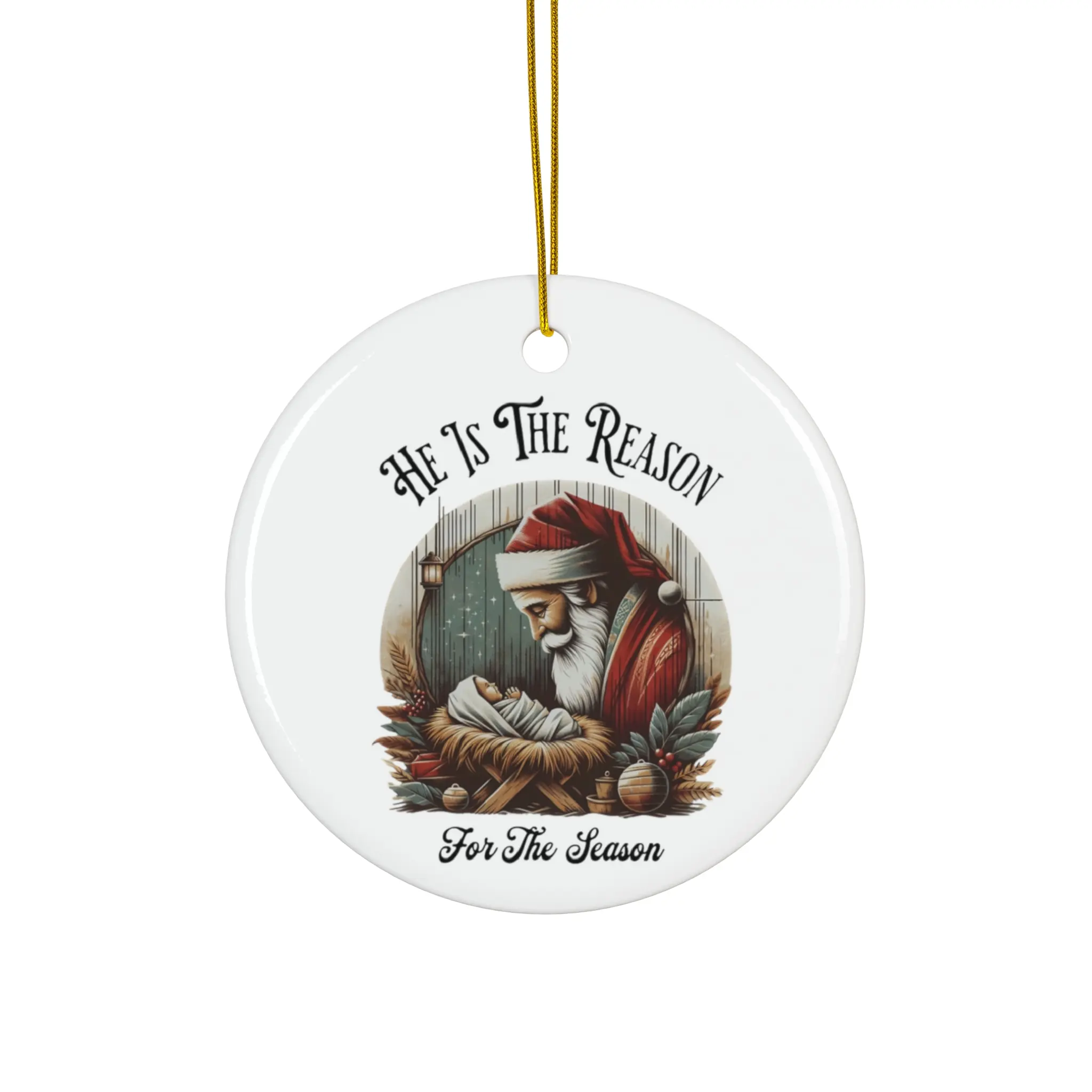Christmas Ceramic Ornament, Jesus is the Reason for the Season, Holiday Tree Decor, Hanging Gift, Keepsake Decoration, Religious Ornament