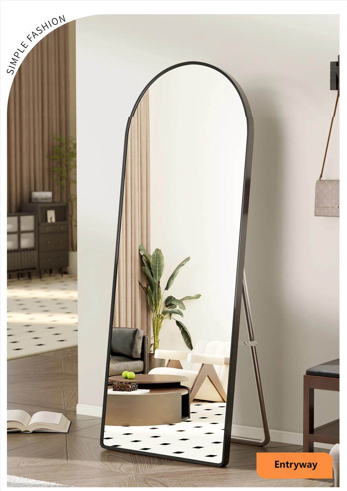 Arched full-length mirror with bracket, full-length mirror, full-length mirror, floor standing mirror, home wall mounted mirror, simple dormitory, bedroom, hotel and bathroom, large mirror, living room and dressing room, wardrobe, hanging mirror for use