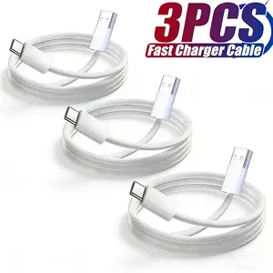 3-Pack Braided Cable for iPhone, Fast Charging Data Sync Screen Mirroring, Durable Flash Connector, Ideal for iOS Devices