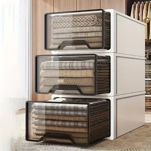 Transparent plastic clothing storage boxes, drawer-style wardrobe organization system, classified clothing storage solutions, stackable design, suitable for bedrooms, living rooms, wardrobes and other scenarios
