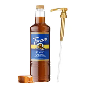 Torani Sugar-Free Classic Caramel Syrup 1 Liter Bottle with Pump Dispenser - Zero Calorie Coffee Flavoring with Rich Caramelized Brown Sugar Taste - Keto & Diabetic Friendly Sweetener for Lattes and Drinks