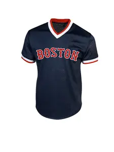 Men's Blue Vintage Embroidered Baseball Jersey, Sporty V Neck Short Sleeve Loose Fit Training Tee, All Seasons Casual Wear